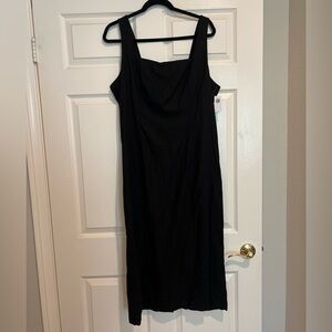 Old Navy Black Linen Midi Dress with Square Neckline